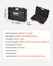 Torx Bit Socket and External Torx Socket Set 31-Piece T8-T70 and E4-E24 Steel V952-PTTT143812TORESE9V0