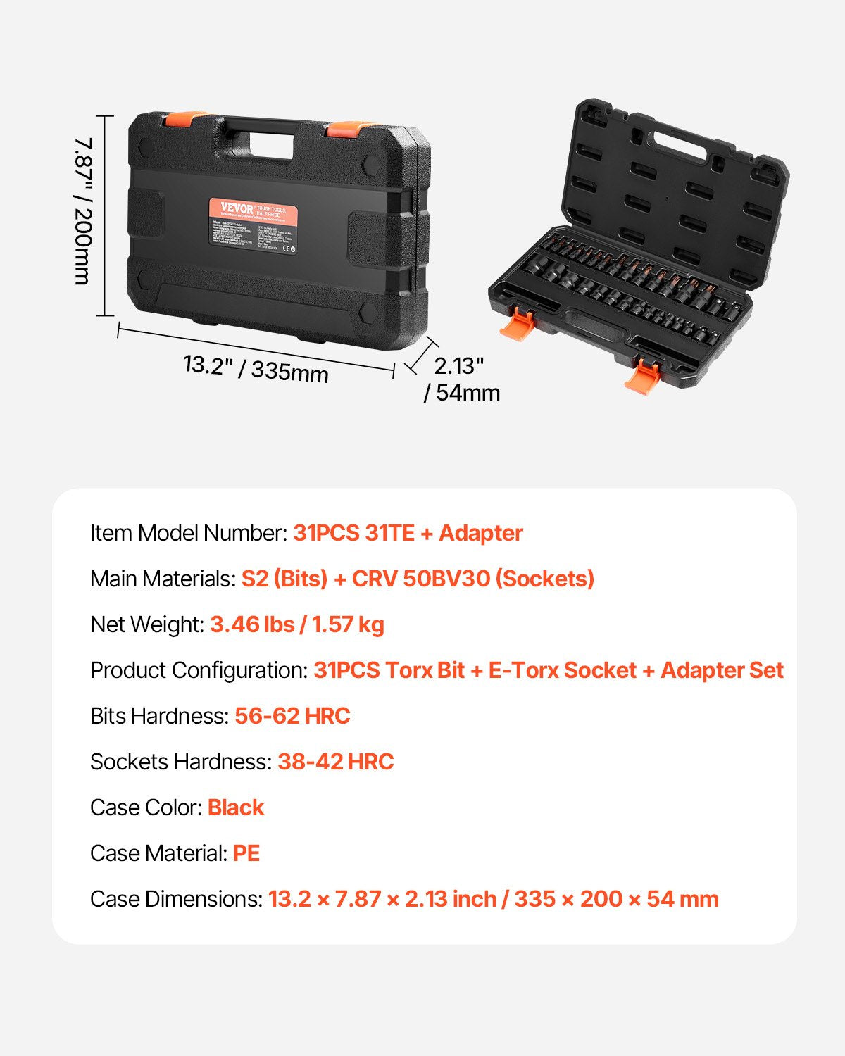 Torx Bit Socket and External Torx Socket Set 31-Piece T8-T70 and E4-E24 Steel V952-PTTT143812TORESE9V0