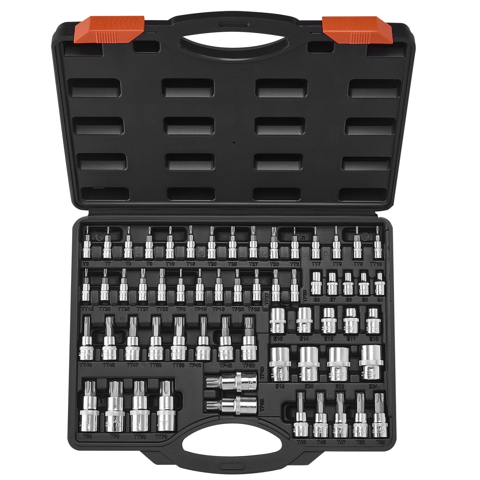 Torx Bit Socket and External Torx Socket Set, 60-Piece T6-T70, TT6-TT70, TP8-TP60, E4-E24, S2 Alloy Steel and V952-PTTT143812TOZF3DAV0