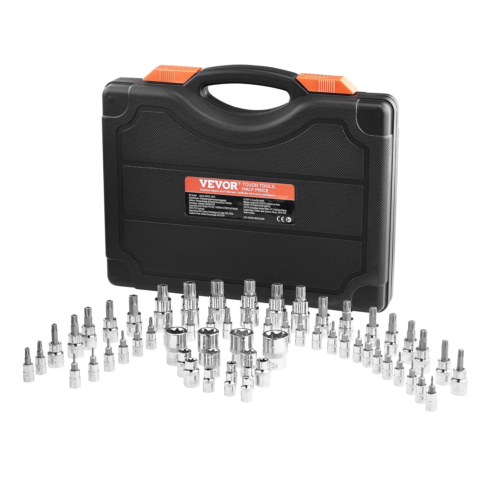 Torx Bit Socket and External Torx Socket Set, 60-Piece T6-T70, TT6-TT70, TP8-TP60, E4-E24, S2 Alloy Steel and V952-PTTT143812TOZF3DAV0