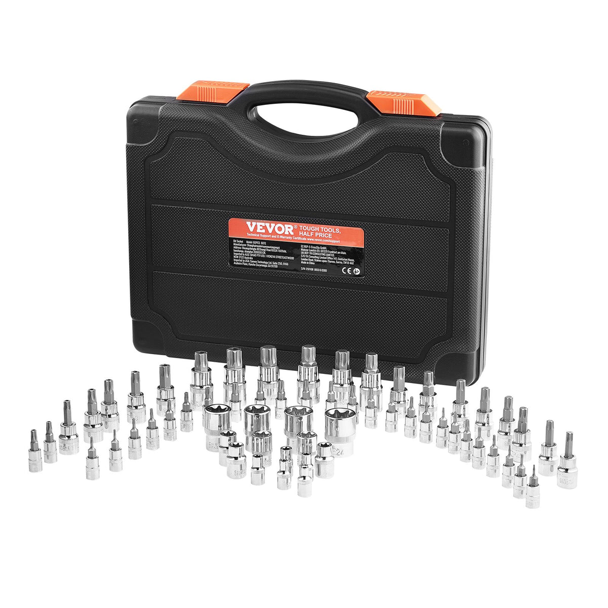 Torx Bit Socket and External Torx Socket Set, 60-Piece T6-T70, TT6-TT70, TP8-TP60, E4-E24, S2 Alloy Steel and V952-PTTT143812TOZF3DAV0