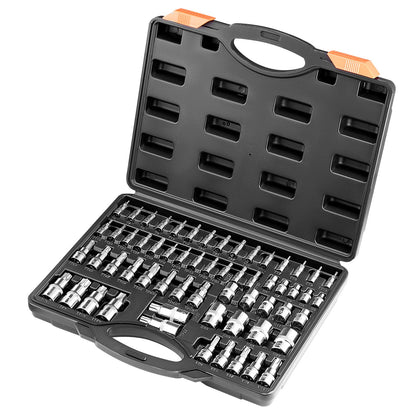 Torx Bit Socket and External Torx Socket Set, 60-Piece T6-T70, TT6-TT70, TP8-TP60, E4-E24, S2 Alloy Steel and V952-PTTT143812TOZF3DAV0