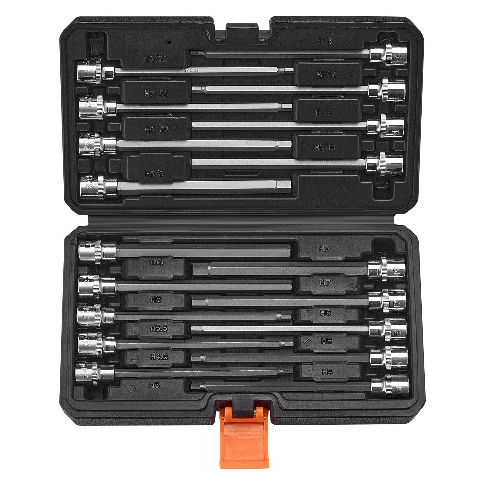Extra Long Allen Hex Bit Socket Set, 18-Piece 3/8 inch Drive, S2 Alloy Steel and Cr-V Steel, Standard SAE and V952-PTTT38HEXSD0DLCSKV0