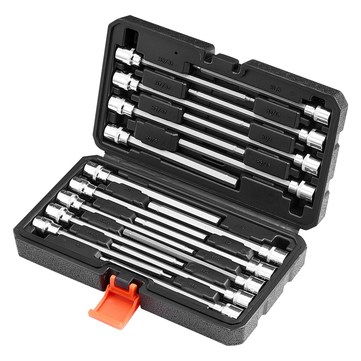 Extra Long Allen Hex Bit Socket Set, 18-Piece 3/8 inch Drive, S2 Alloy Steel and Cr-V Steel, Standard SAE and V952-PTTT38HEXSD0DLCSKV0