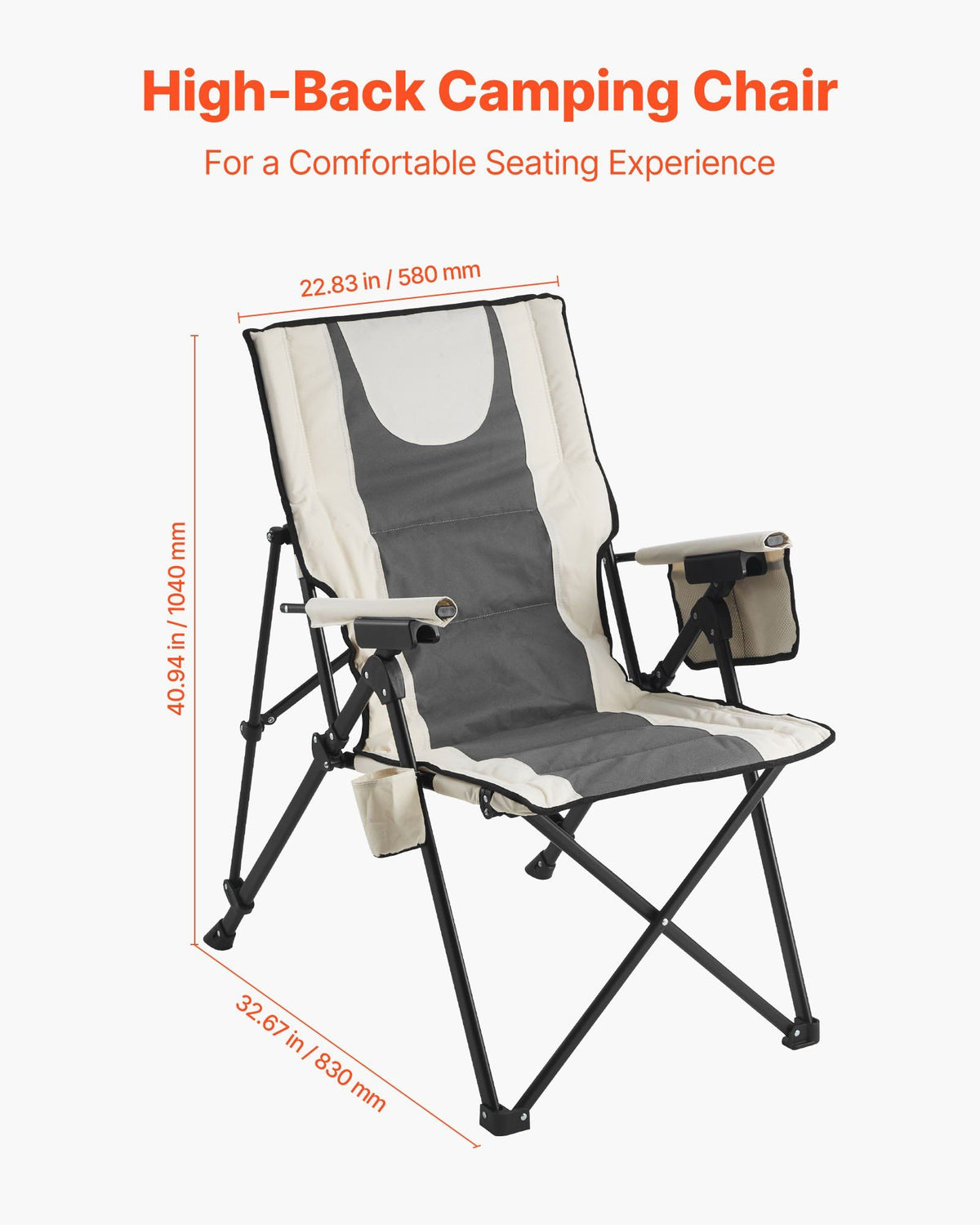Folding Camping Chair, 3 Reclining Positions, Outdoor High Back Camping Chair, 260lbs Weight Capacity, Full V952-PTTYGBTYRDXHFQV64002V0