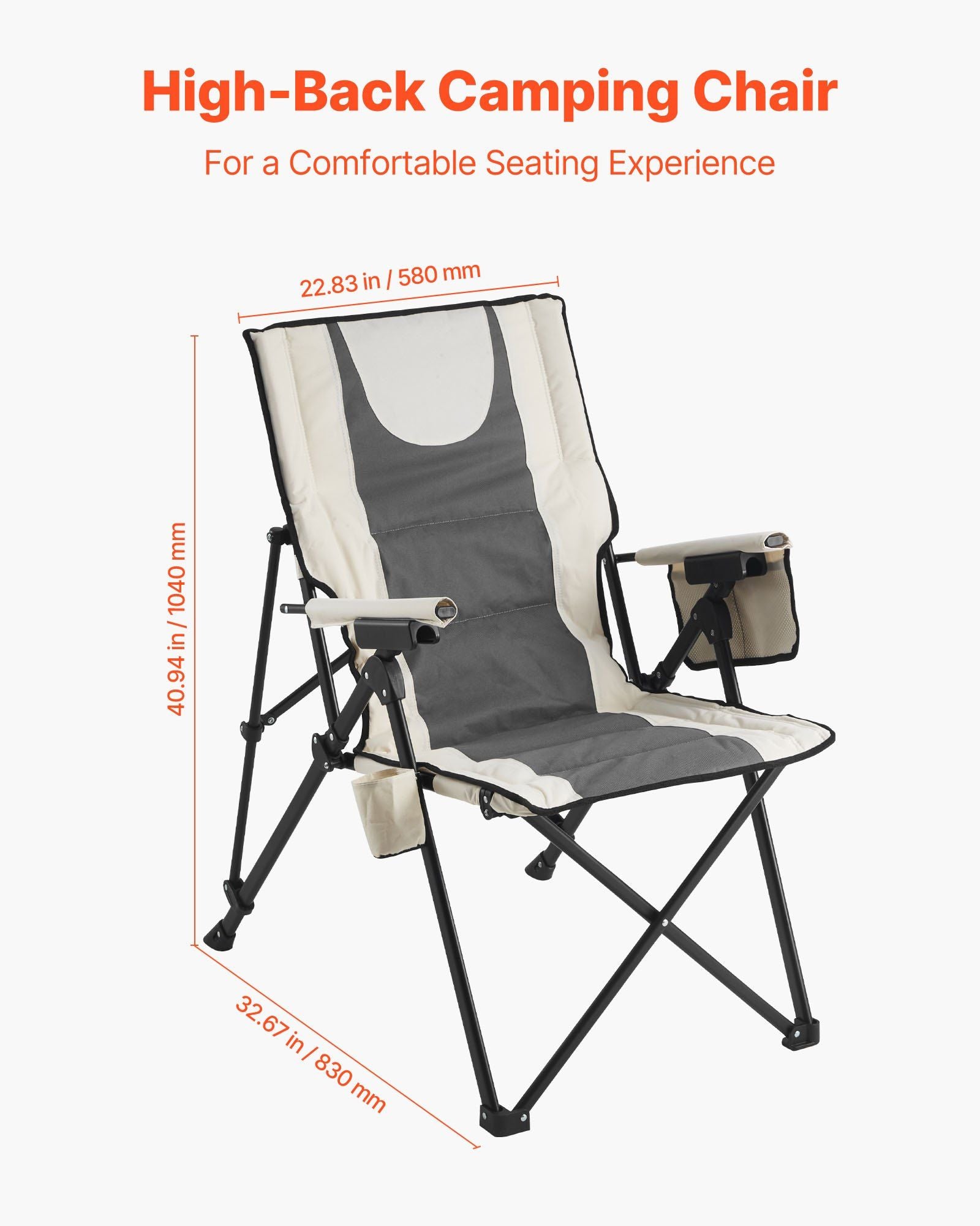 Folding Camping Chair, 3 Reclining Positions, Outdoor High Back Camping Chair, 260lbs Weight Capacity, Full V952-PTTYGBTYRDXHFQV64002V0