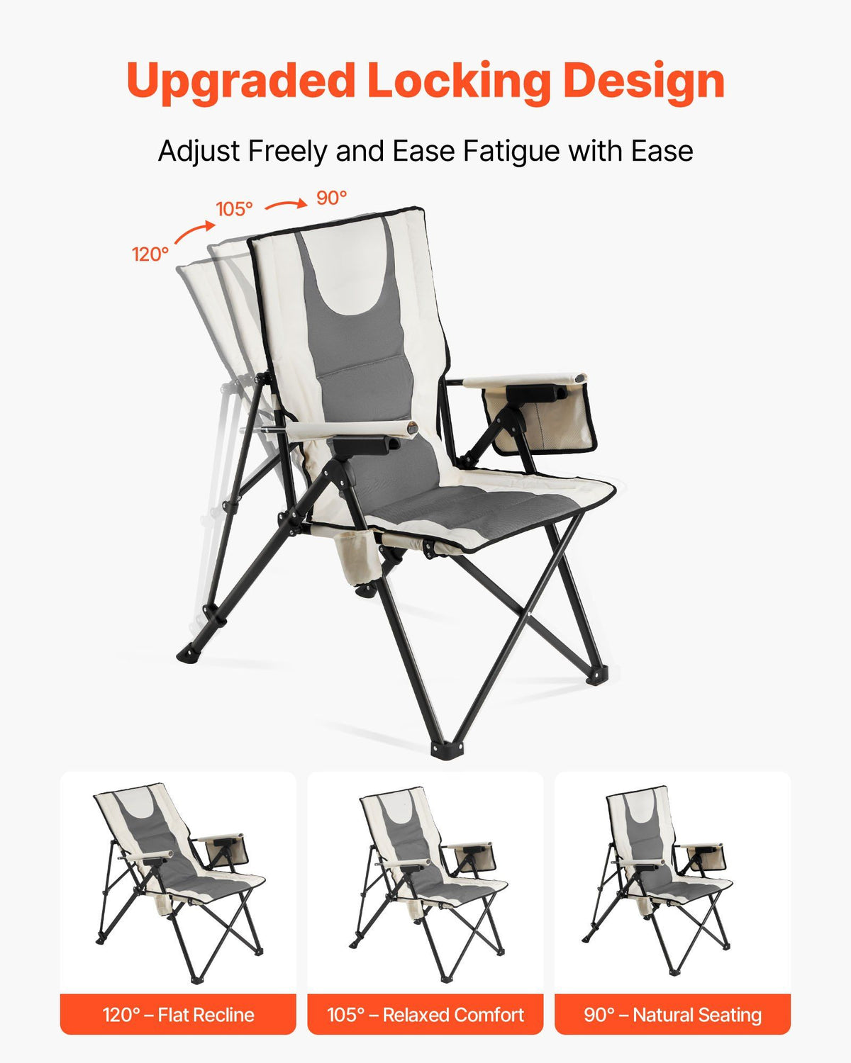Folding Camping Chair, 3 Reclining Positions, Outdoor High Back Camping Chair, 260lbs Weight Capacity, Full V952-PTTYGBTYRDXHFQV64002V0
