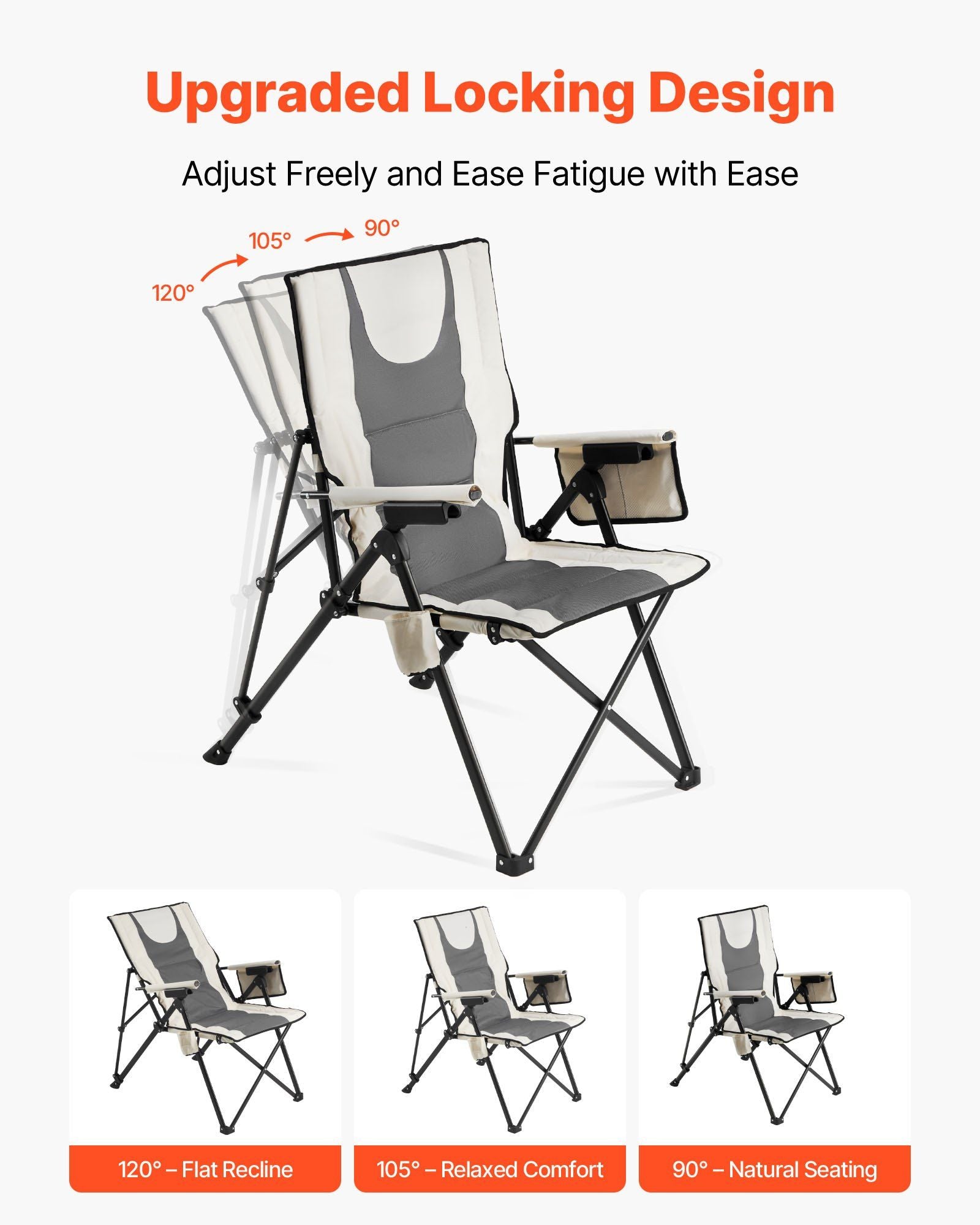 Folding Camping Chair, 3 Reclining Positions, Outdoor High Back Camping Chair, 260lbs Weight Capacity, Full V952-PTTYGBTYRDXHFQV64002V0
