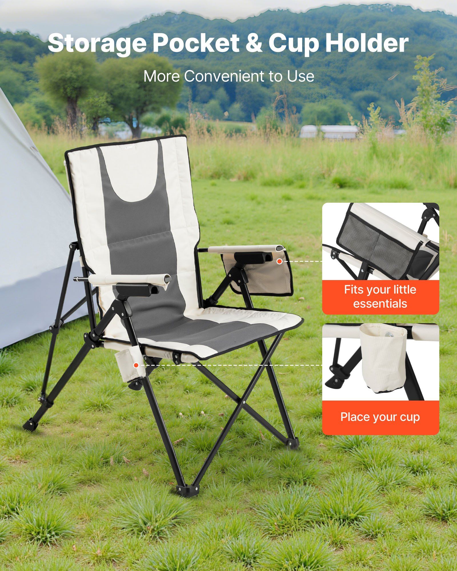 Folding Camping Chair, 3 Reclining Positions, Outdoor High Back Camping Chair, 260lbs Weight Capacity, Full V952-PTTYGBTYRDXHFQV64002V0