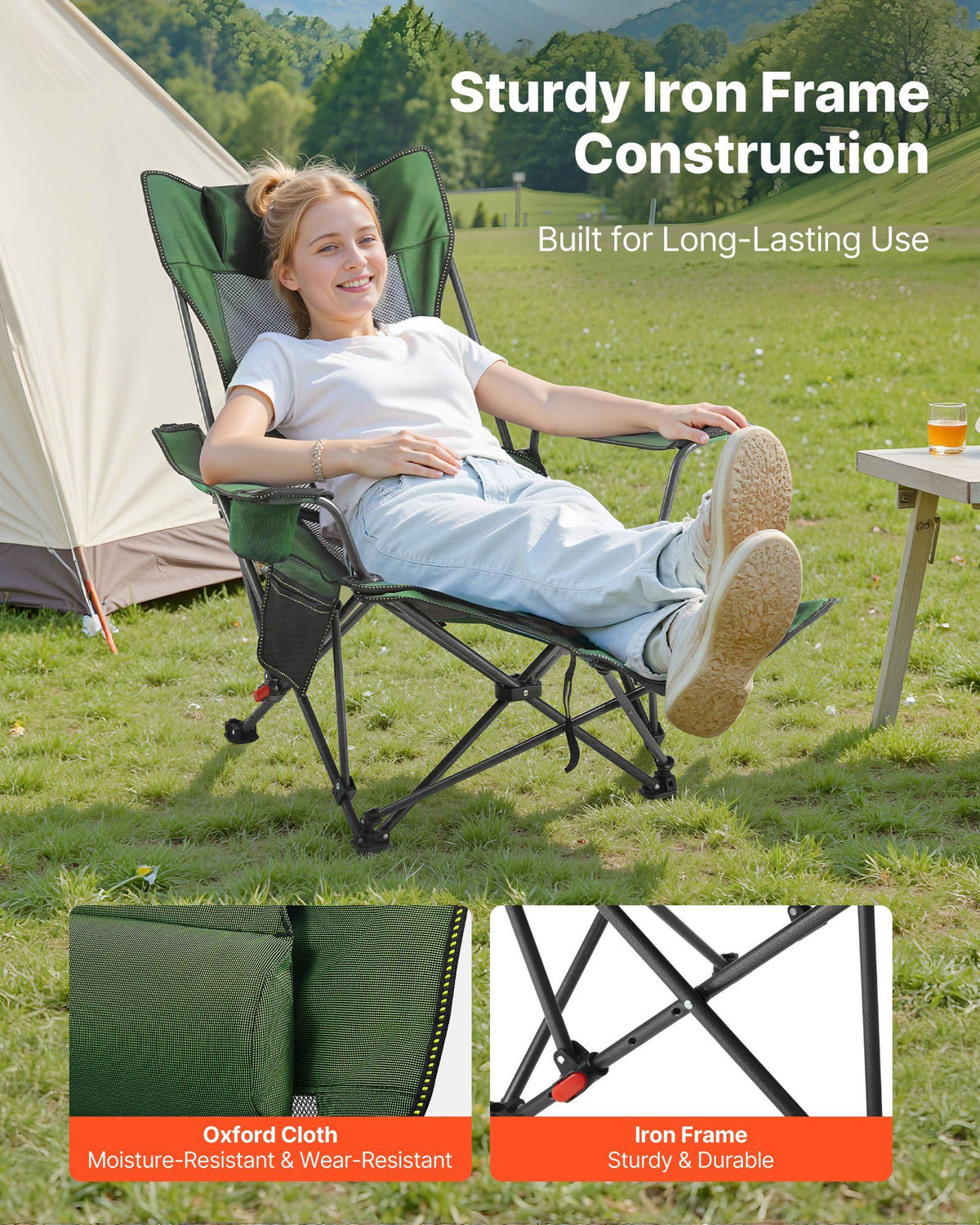 Reclining Camping Chair, 4 Adjustable Positions, Portable Folding Lounger for Adults, Mesh Beach Chair with V952-PTTYXTTYWBXLY6SQI002V0