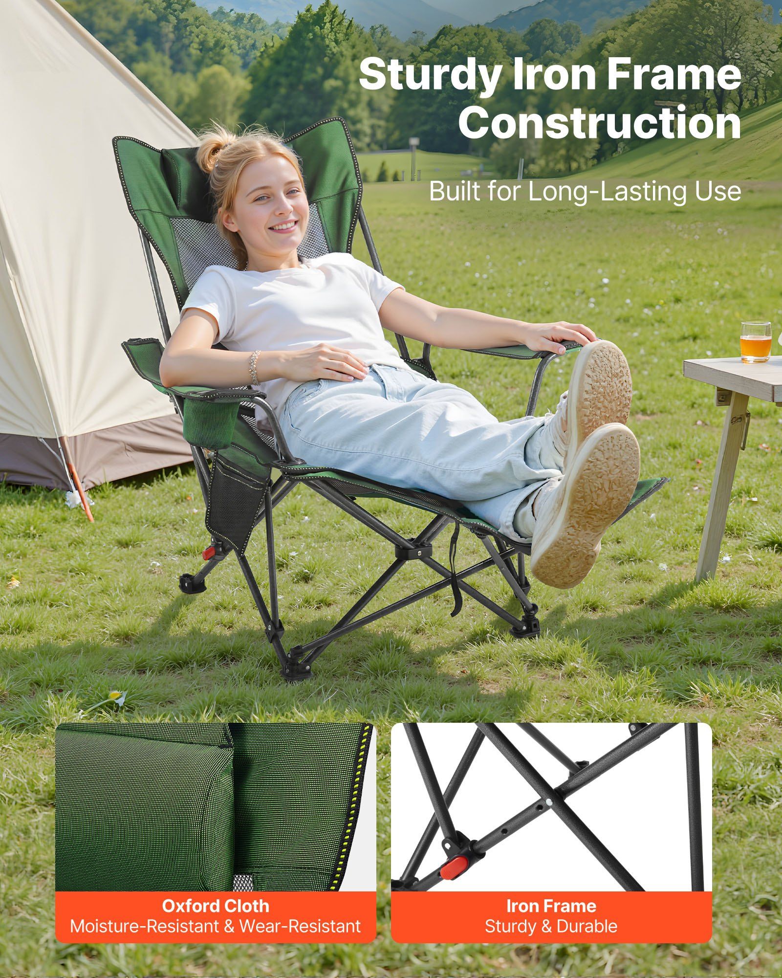 Reclining Camping Chair, 4 Adjustable Positions, Portable Folding Lounger for Adults, Mesh Beach Chair with V952-PTTYXTTYWBXLY6SQI002V0