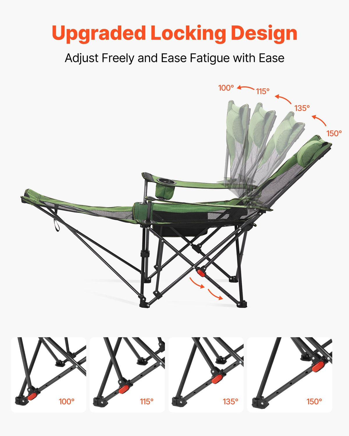 Reclining Camping Chair, 4 Adjustable Positions, Portable Folding Lounger for Adults, Mesh Beach Chair with V952-PTTYXTTYWBXLY6SQI002V0