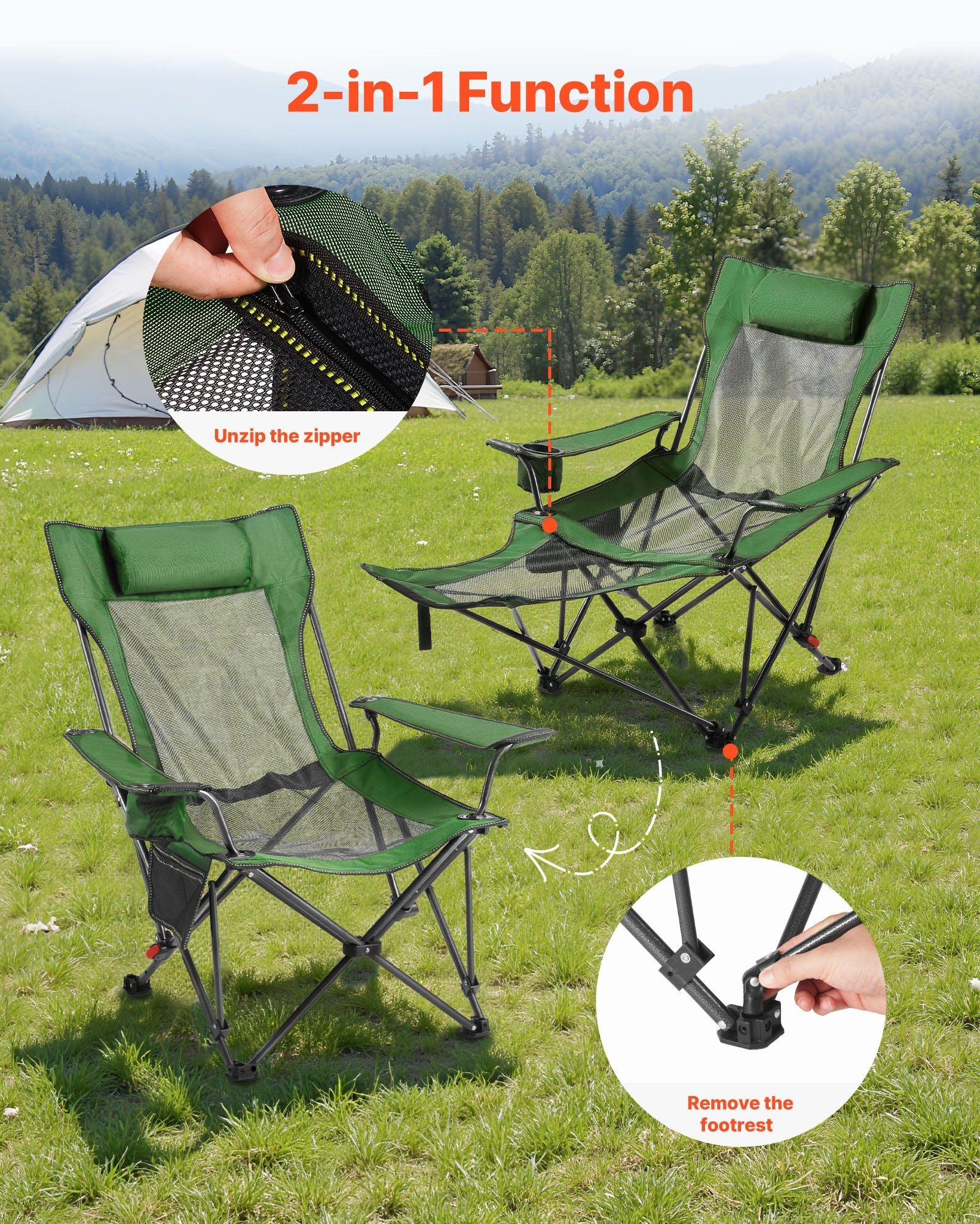 Reclining Camping Chair, 4 Adjustable Positions, Portable Folding Lounger for Adults, Mesh Beach Chair with V952-PTTYXTTYWBXLY6SQI002V0