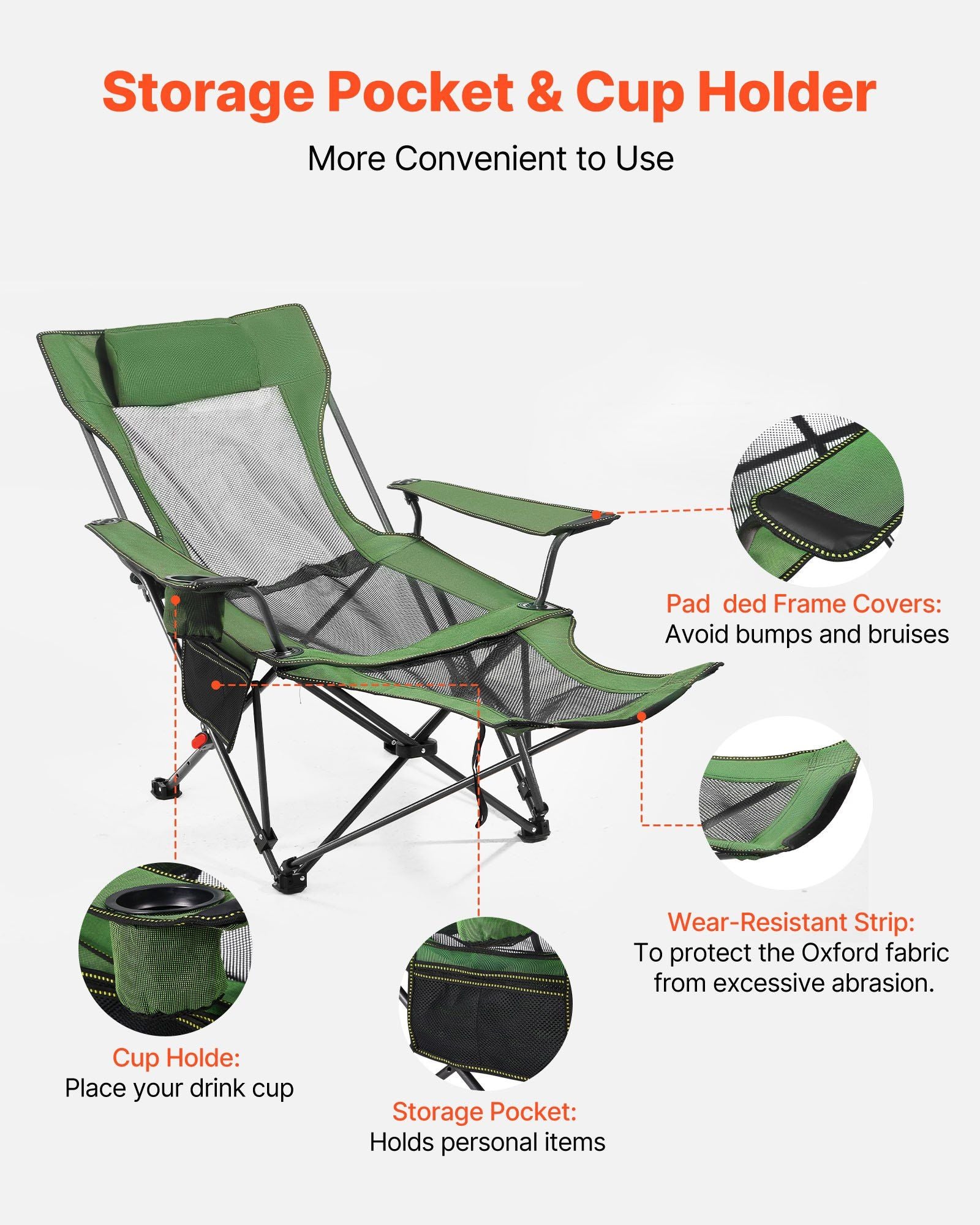 Reclining Camping Chair, 4 Adjustable Positions, Portable Folding Lounger for Adults, Mesh Beach Chair with V952-PTTYXTTYWBXLY6SQI002V0