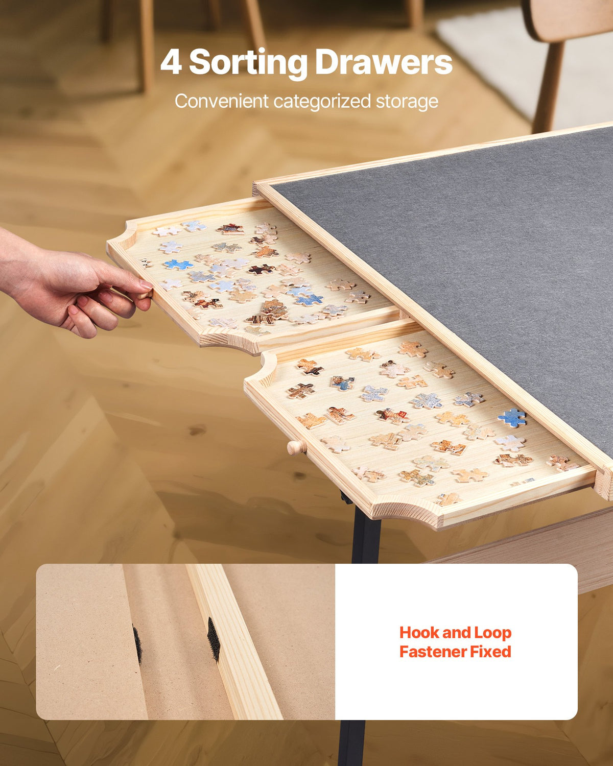 1500 Piece Puzzle Table with Legs, 4 Drawers and Cover, 86x63cm Portable Wooden Board with Wheels, Jigsaw V952-PTZ1500JXWGJ4VSU5001V0