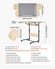 1500 Piece Puzzle Table with Legs, 4 Drawers and Cover, 86x63cm Portable Wooden Board with Wheels, Jigsaw V952-PTZ1500JXWGJ4VSU5001V0