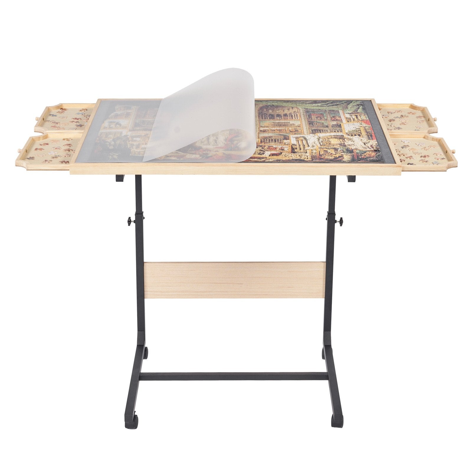 1500 Piece Puzzle Table with Legs, 4 Drawers and Cover, 86x63cm Portable Wooden Board with Wheels, Jigsaw V952-PTZ1500JXWGJ4VSU5001V0