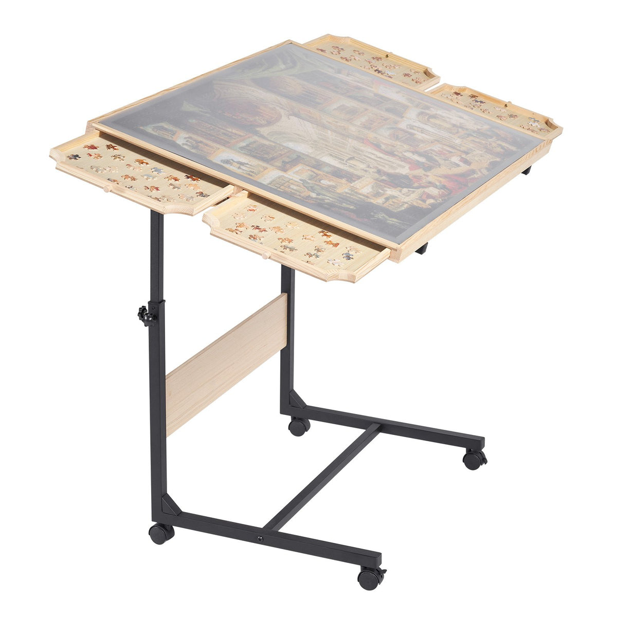 1500 Piece Puzzle Table with Legs, 4 Drawers and Cover, 86x63cm Portable Wooden Board with Wheels, Jigsaw V952-PTZ1500JXWGJ4VSU5001V0