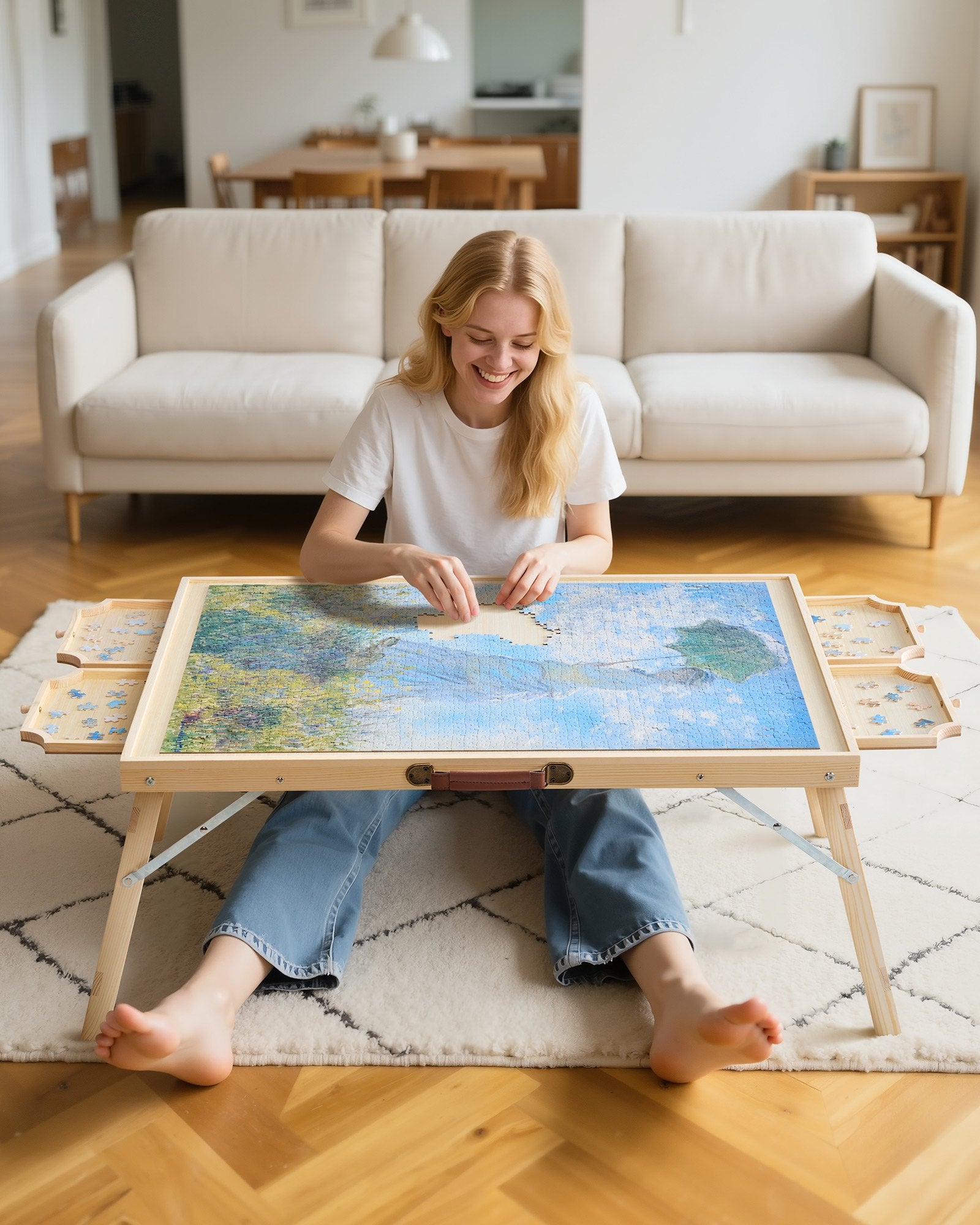 1500 Piece Puzzle Board with Folding Leg Portable Wooden Jigsaw 86x63cm V952-PTZ1500JXWGZAGJ95001V0