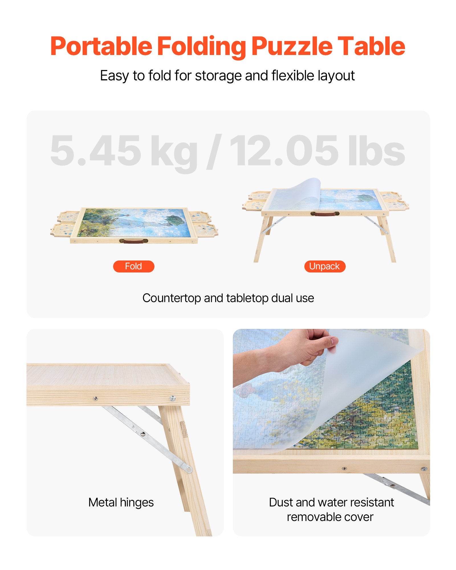 1500 Piece Puzzle Board with Folding Leg Portable Wooden Jigsaw 86x63cm V952-PTZ1500JXWGZAGJ95001V0