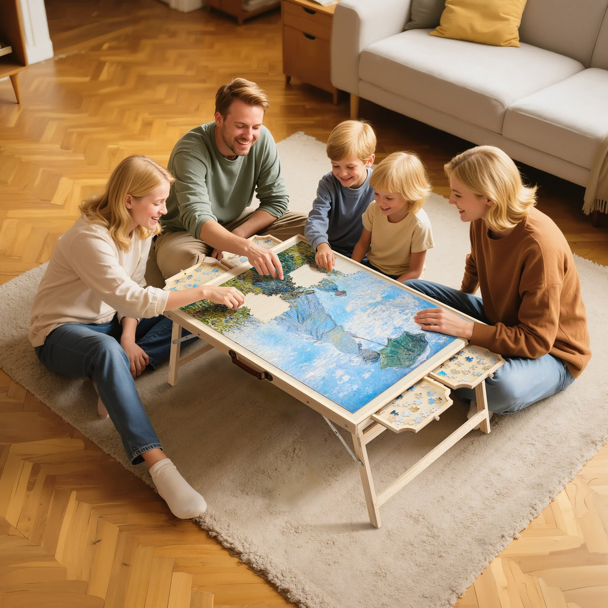 1500 Piece Puzzle Board with Folding Leg Portable Wooden Jigsaw 86x63cm V952-PTZ1500JXWGZAGJ95001V0