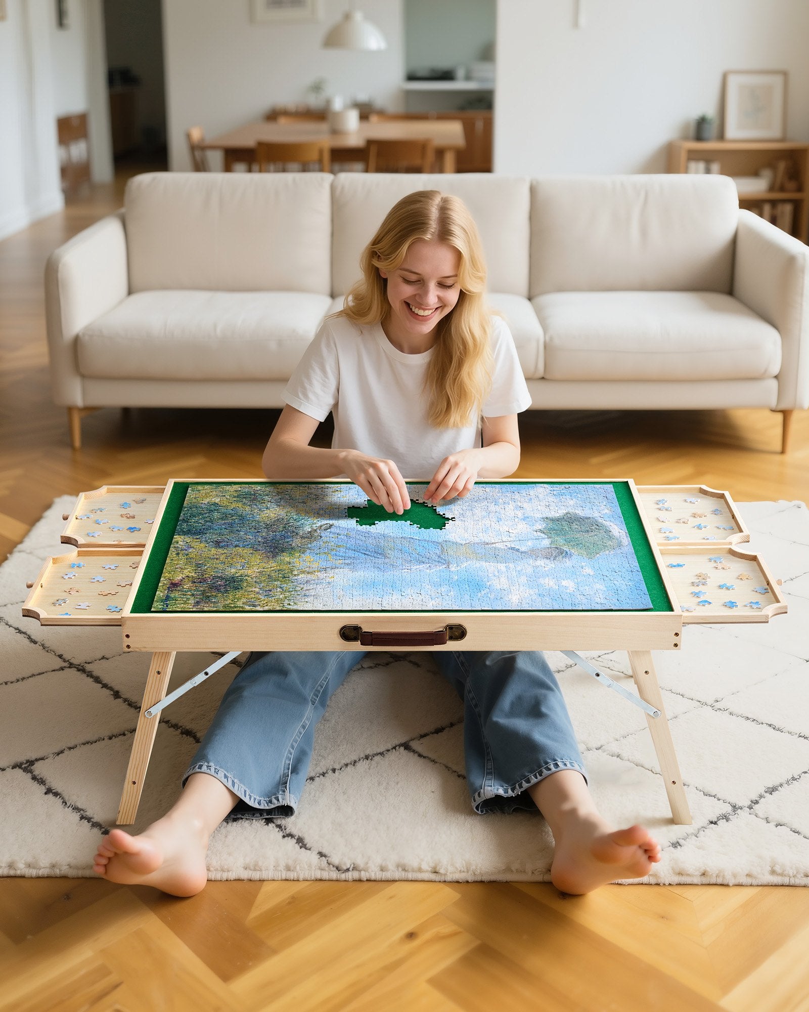 1500 Piece Puzzle Board with Folding Leg Portable Wooden Jigsaw 86x63cm V952-PTZ1500JXWGZNJKWJ001V0