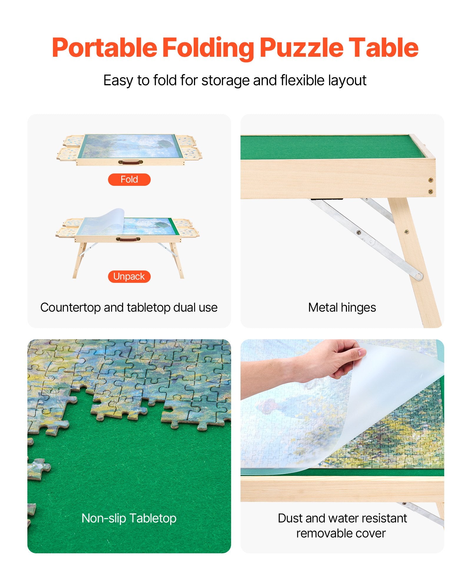 1500 Piece Puzzle Board with Folding Leg Portable Wooden Jigsaw 86x63cm V952-PTZ1500JXWGZNJKWJ001V0