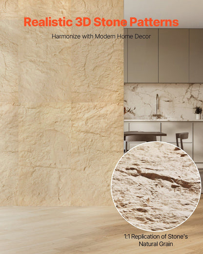 3D Wall Panels, 4 Pack 120 x 60 cm PU Natural Stone Imitation Wall Art Tiles, 2.97 m2 Coverage Accent Wall V952-PU3DQBTRFSFT8BTQ4V0