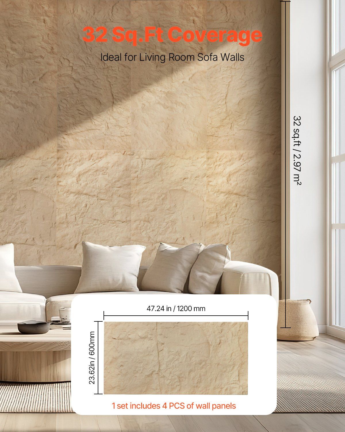 3D Wall Panels, 4 Pack 120 x 60 cm PU Natural Stone Imitation Wall Art Tiles, 2.97 m2 Coverage Accent Wall V952-PU3DQBTRFSFT8BTQ4V0