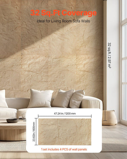3D Wall Panels, 4 Pack 120 x 60 cm PU Natural Stone Imitation Wall Art Tiles, 2.97 m2 Coverage Accent Wall V952-PU3DQBTRFSFT8BTQ4V0
