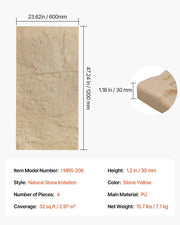 3D Wall Panels, 4 Pack 120 x 60 cm PU Natural Stone Imitation Wall Art Tiles, 2.97 m2 Coverage Accent Wall V952-PU3DQBTRFSFT8BTQ4V0