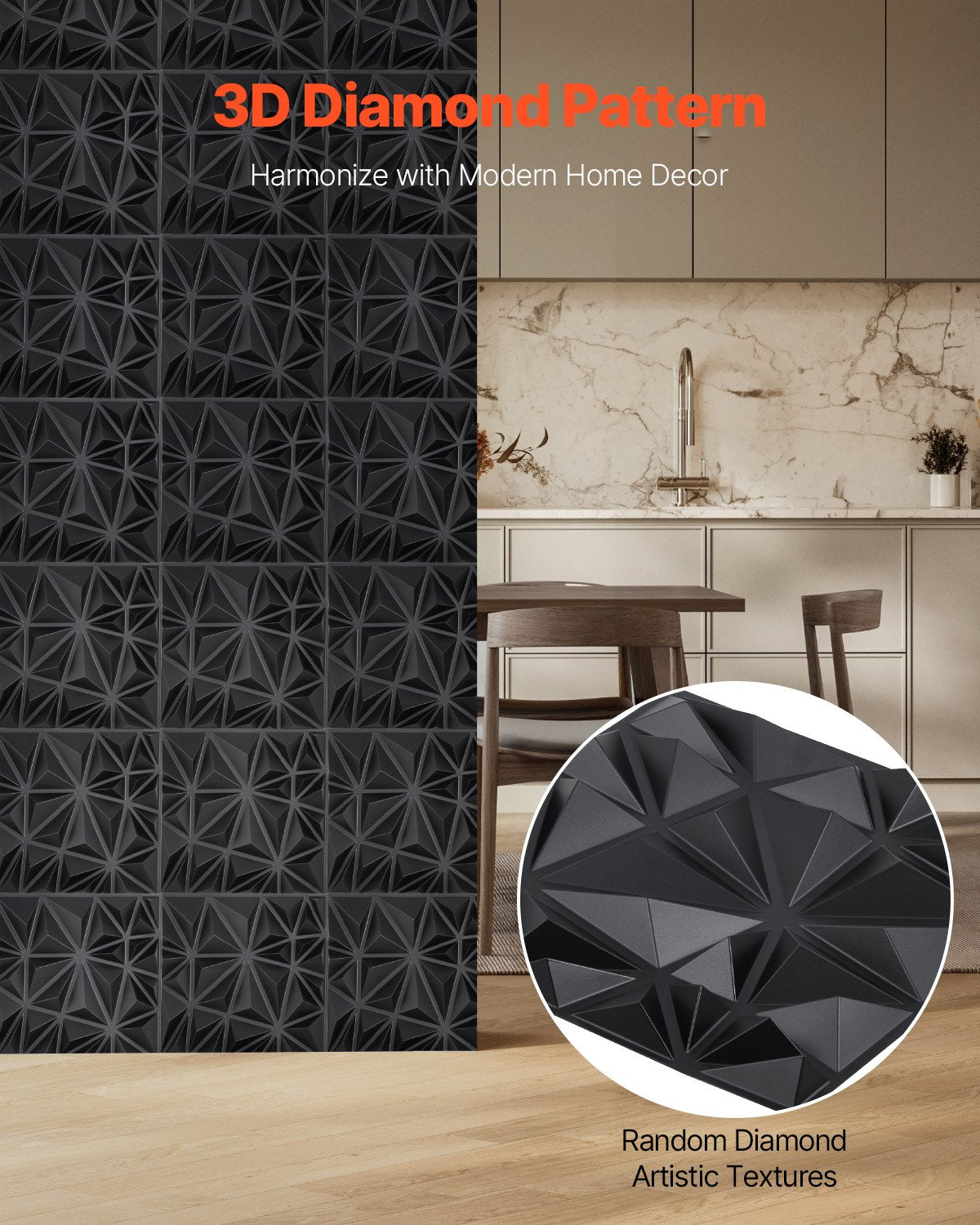 3D Wall Panels, 33-Pack 30 x 30 cm PVC Modern Art Minimalist Diamond Tiles, 2.97 m2 Coverage Accent Wall V952-PVC3DQBXDYSJ6XSHBV0