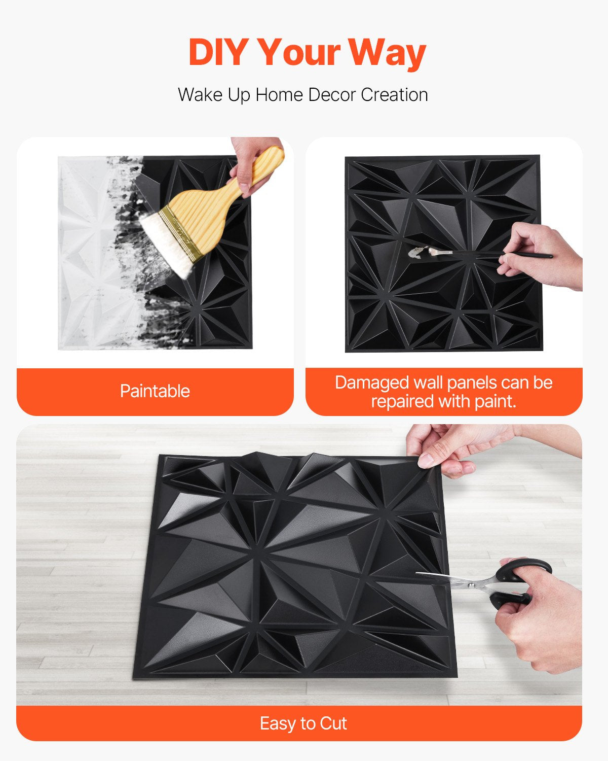 3D Wall Panels, 33-Pack 30 x 30 cm PVC Modern Art Minimalist Diamond Tiles, 2.97 m2 Coverage Accent Wall V952-PVC3DQBXDYSJ6XSHBV0