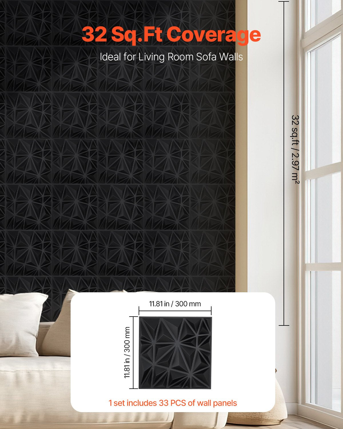 3D Wall Panels, 33-Pack 30 x 30 cm PVC Modern Art Minimalist Diamond Tiles, 2.97 m2 Coverage Accent Wall V952-PVC3DQBXDYSJ6XSHBV0