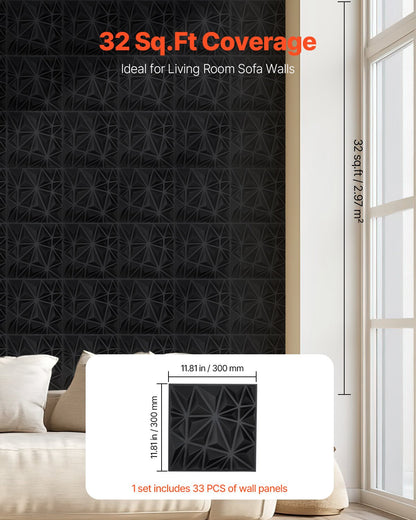 3D Wall Panels, 33-Pack 30 x 30 cm PVC Modern Art Minimalist Diamond Tiles, 2.97 m2 Coverage Accent Wall V952-PVC3DQBXDYSJ6XSHBV0