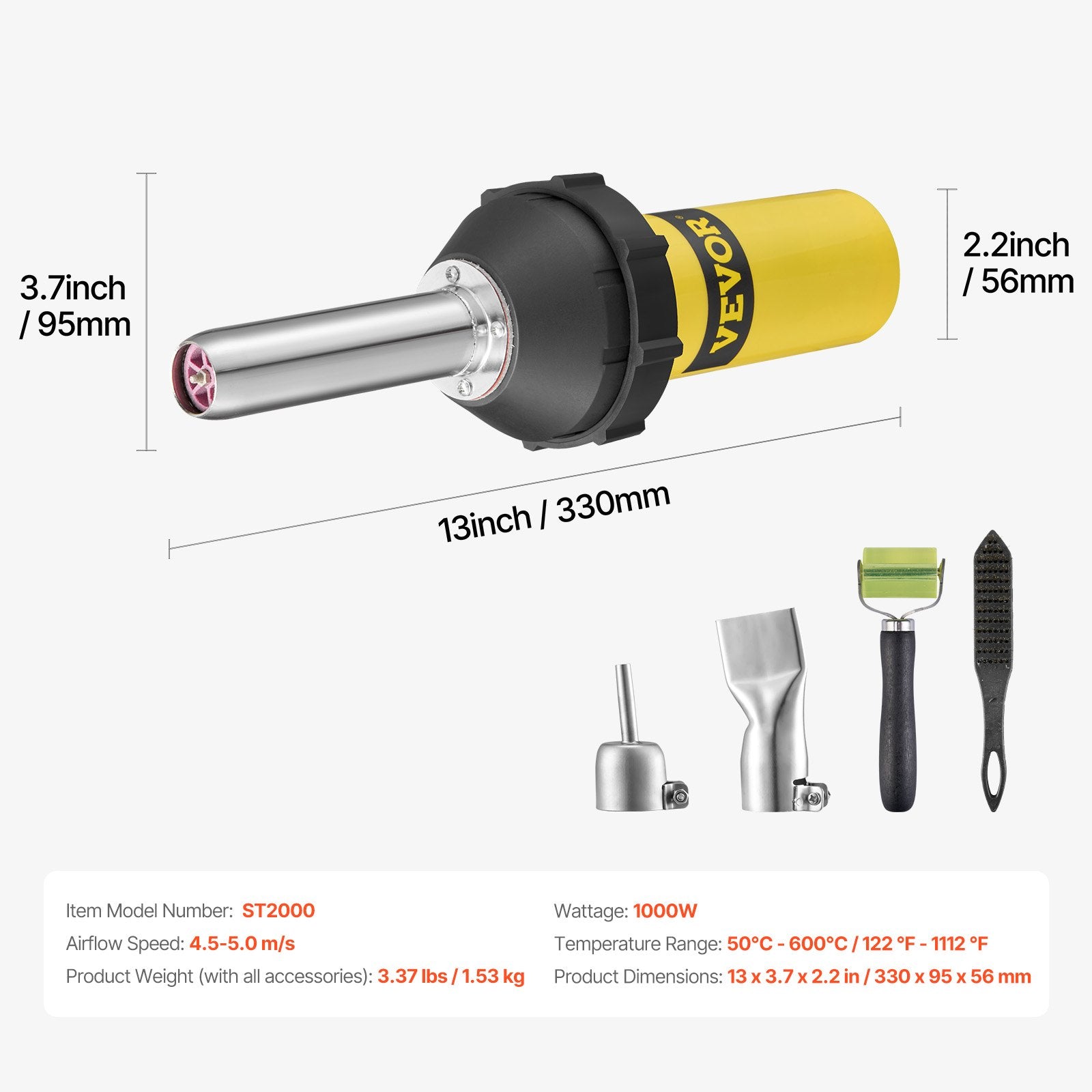 Hot Air Plastic Welder, 1000W Hot Air Torch Pistol, 50- 600 degrees C PVC TPO Vinyl Heat Gun Welding Torch, V952-PVCBRRJTZWGJ98MYAV3