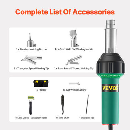 Hot Air Plastic Welder 1600W PVC TPO Vinyl Heat Gun Torch & 9 Accessories V952-PVCBRRJTZYGJ57QZYV3