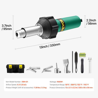 Hot Air Plastic Welder 1600W PVC TPO Vinyl Heat Gun Torch & 9 Accessories V952-PVCBRRJTZYGJ57QZYV3