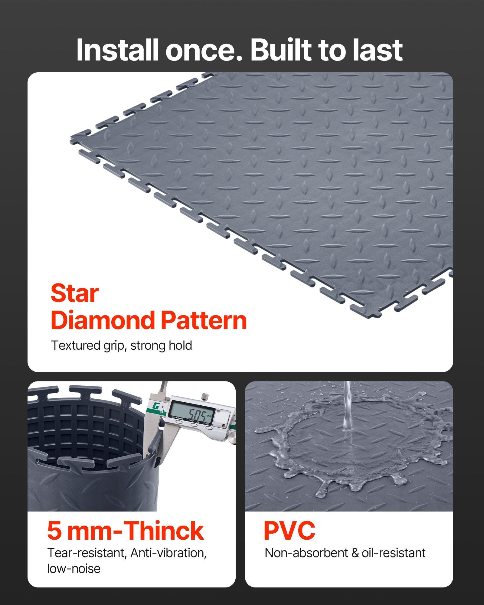 Garage Floor Tiles Interlocking, 16 Pack 513 x 513 x 5 mm Interlocking Modular Garage Flooring Tiles, Diamond V952-PVCLSCKDDPVC9AKRO001V0