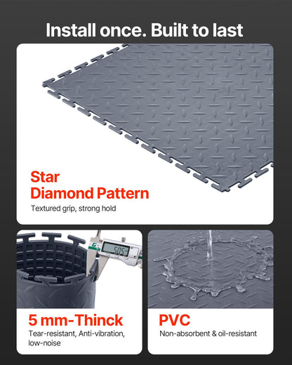 Garage Floor Tiles Interlocking, 16 Pack 513 x 513 x 5 mm Interlocking Modular Garage Flooring Tiles, Diamond V952-PVCLSCKDDPVC9AKRO001V0