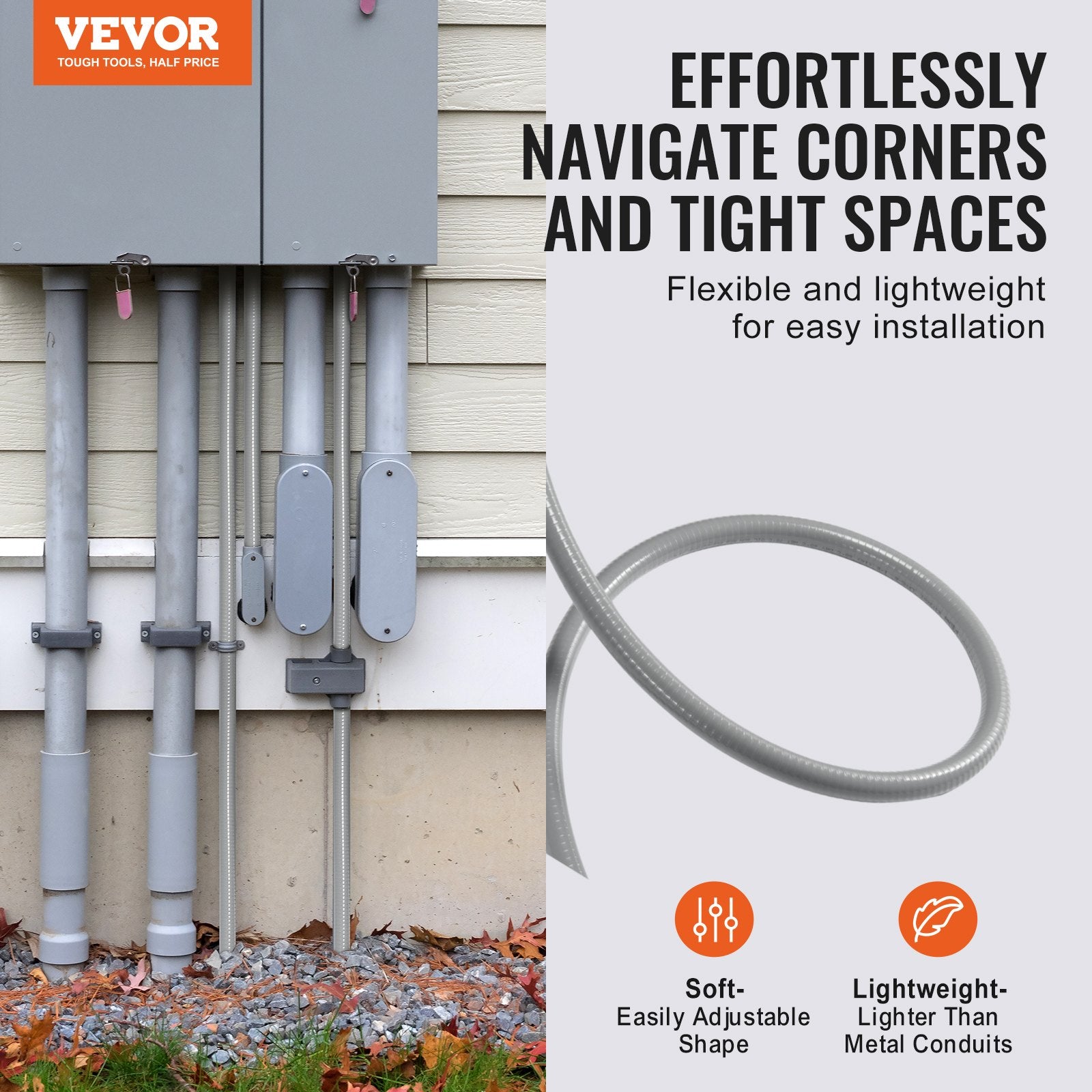 12.7 mm Flexible Electrical Conduit, 30.5 m, PVC Liquid-Tight Conduit Non-Metallic with 5 Straight and 5 V952-PVCYMDQDG1004Q1FJV0