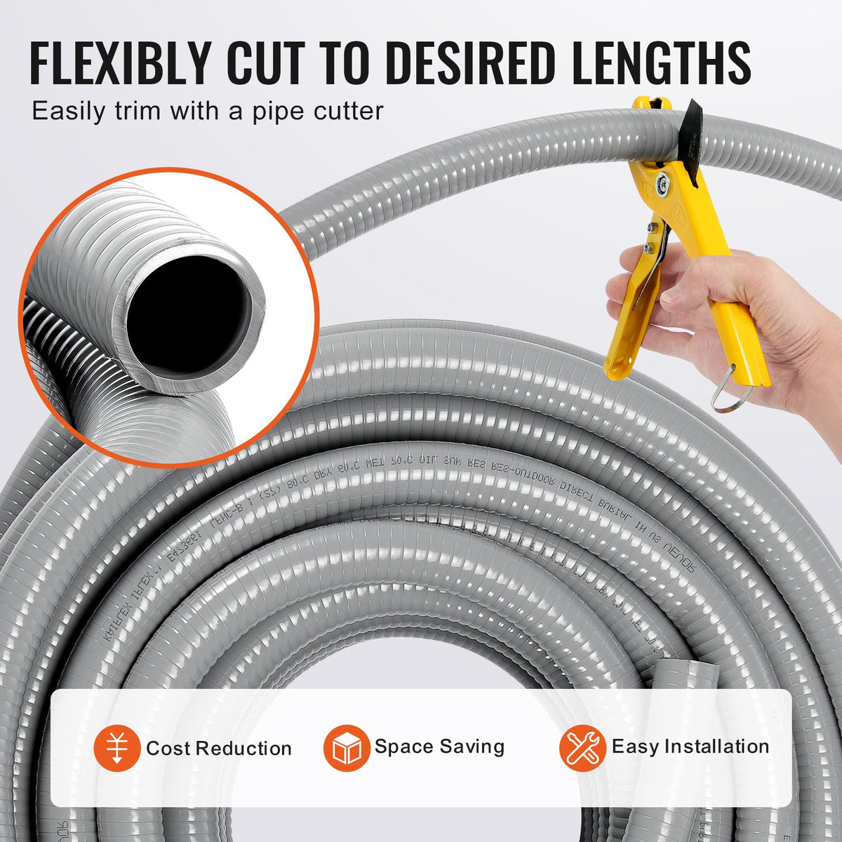 12.7 mm Flexible Electrical Conduit, 30.5 m, PVC Liquid-Tight Conduit Non-Metallic with 5 Straight and 5 V952-PVCYMDQDG1004Q1FJV0