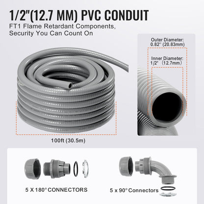 12.7 mm Flexible Electrical Conduit, 30.5 m, PVC Liquid-Tight Conduit Non-Metallic with 5 Straight and 5 V952-PVCYMDQDG1004Q1FJV0