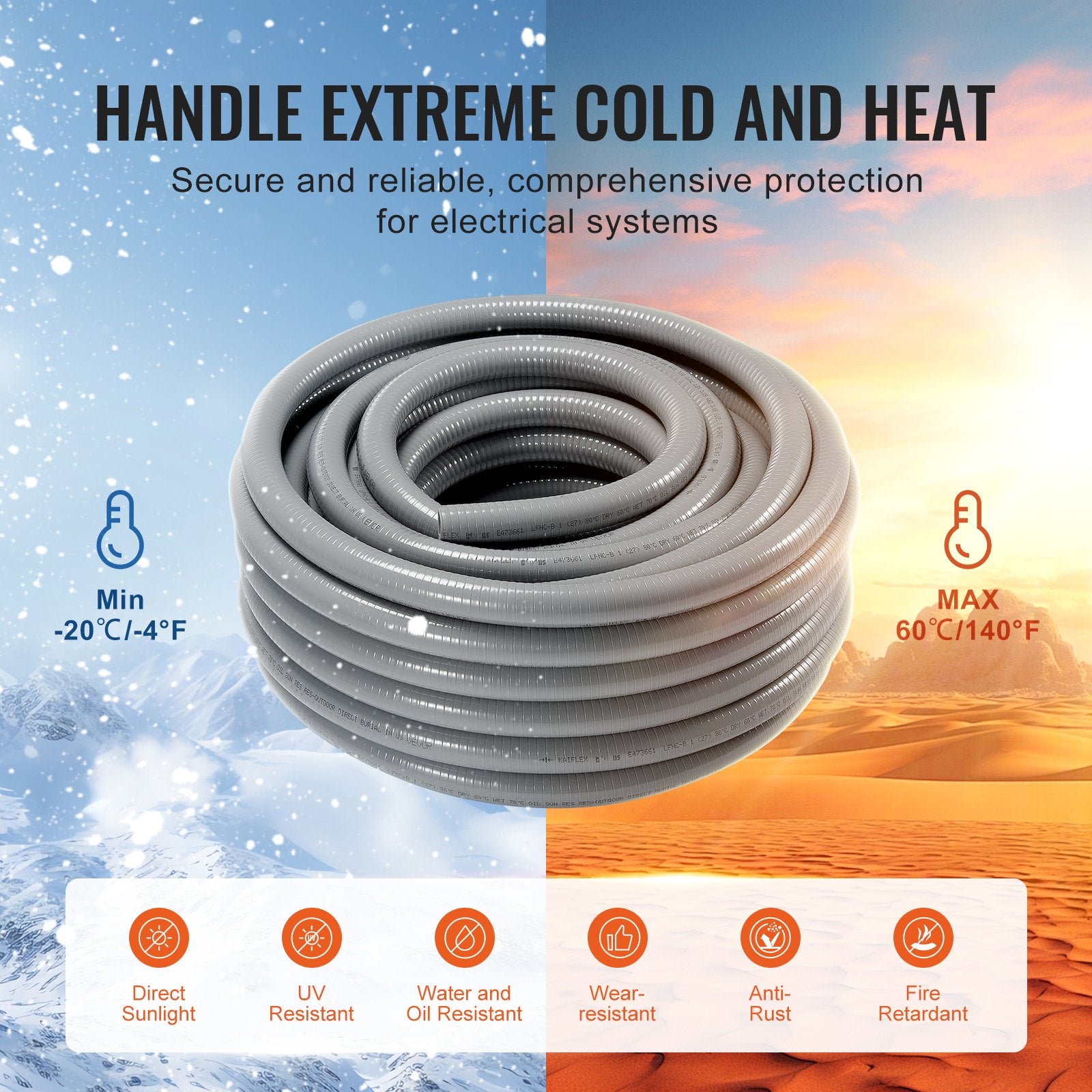 12.7 mm Flexible Electrical Conduit, 30.5 m, PVC Liquid-Tight Conduit Non-Metallic with 5 Straight and 5 V952-PVCYMDQDG1004Q1FJV0