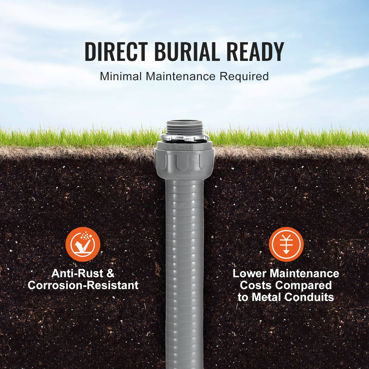 12.7 mm Flexible Electrical Conduit, 30.5 m, PVC Liquid-Tight Conduit Non-Metallic with 5 Straight and 5 V952-PVCYMDQDG1004Q1FJV0