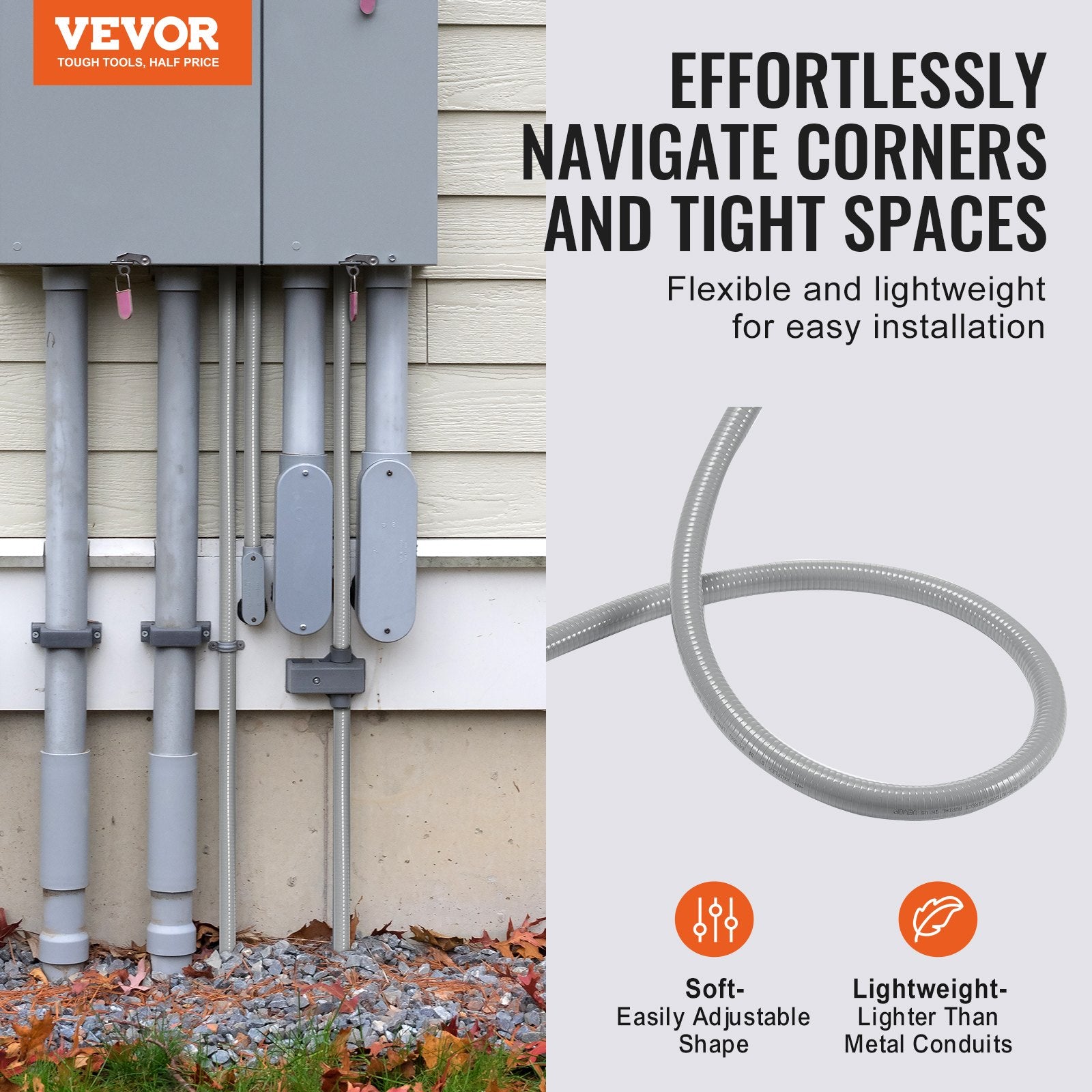25.4 mm Flexible Electrical Conduit, 30.5 m, PVC Liquid-Tight Conduit Non-Metallic with 5 Straight and 5 V952-PVCYMDQDG1INFF00ZV0