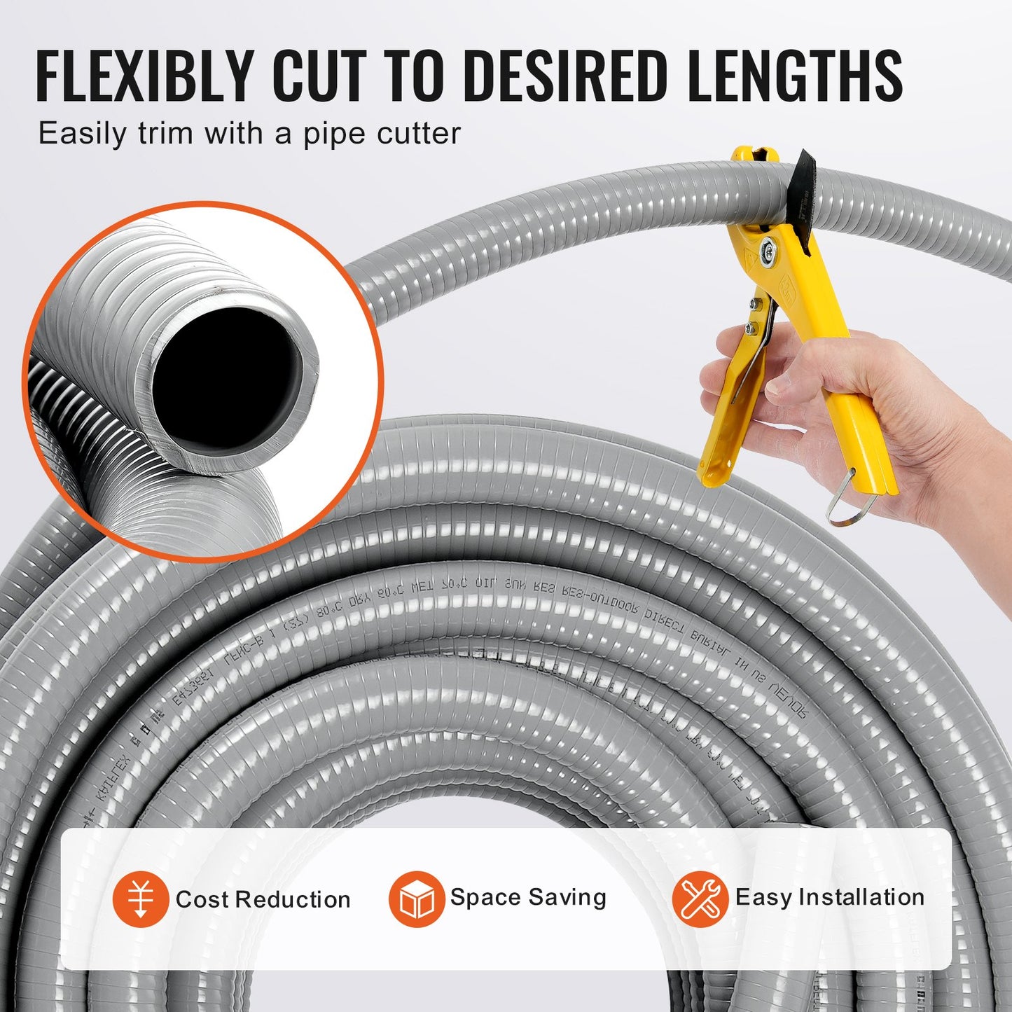 25.4 mm Flexible Electrical Conduit, 30.5 m, PVC Liquid-Tight Conduit Non-Metallic with 5 Straight and 5 V952-PVCYMDQDG1INFF00ZV0