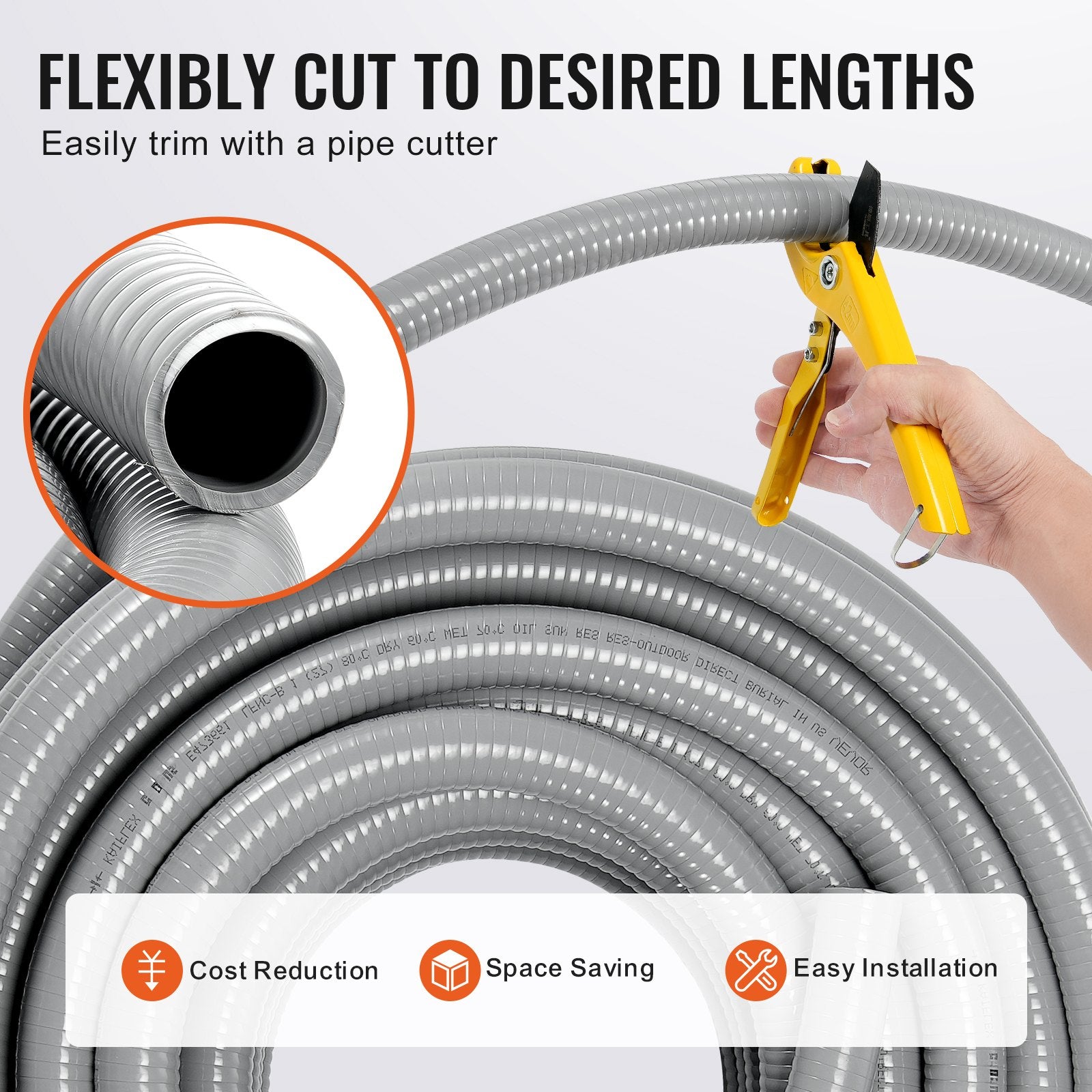 25.4 mm Flexible Electrical Conduit, 30.5 m, PVC Liquid-Tight Conduit Non-Metallic with 5 Straight and 5 V952-PVCYMDQDG1INFF00ZV0