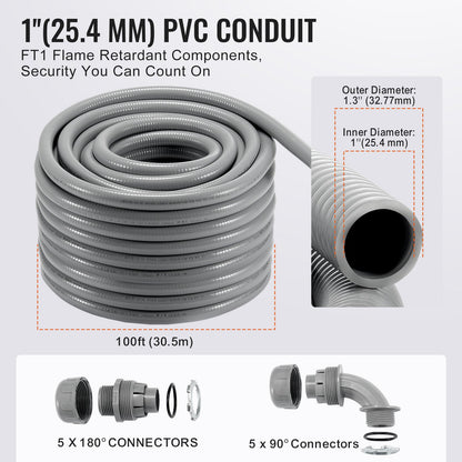 25.4 mm Flexible Electrical Conduit, 30.5 m, PVC Liquid-Tight Conduit Non-Metallic with 5 Straight and 5 V952-PVCYMDQDG1INFF00ZV0