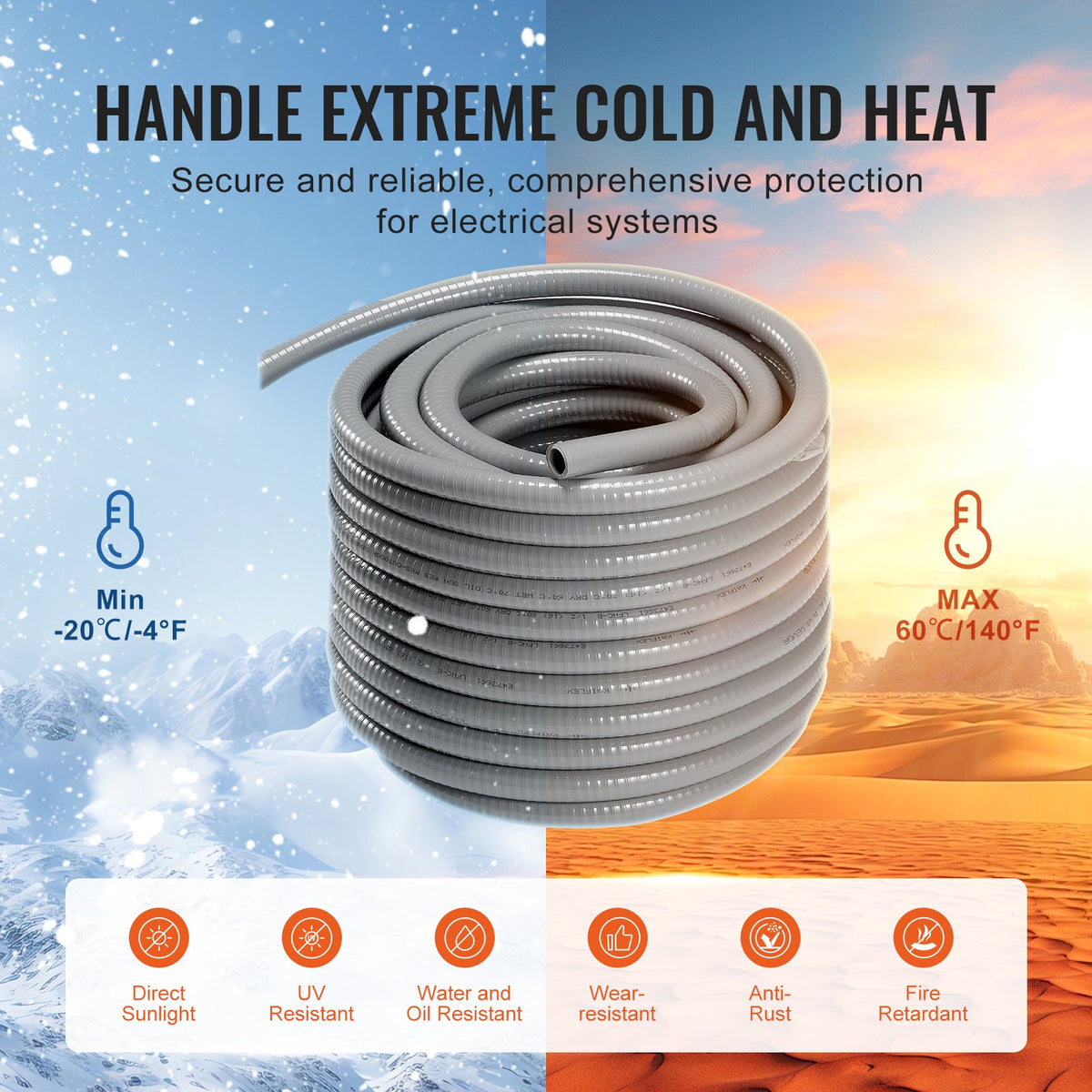 25.4 mm Flexible Electrical Conduit, 30.5 m, PVC Liquid-Tight Conduit Non-Metallic with 5 Straight and 5 V952-PVCYMDQDG1INFF00ZV0